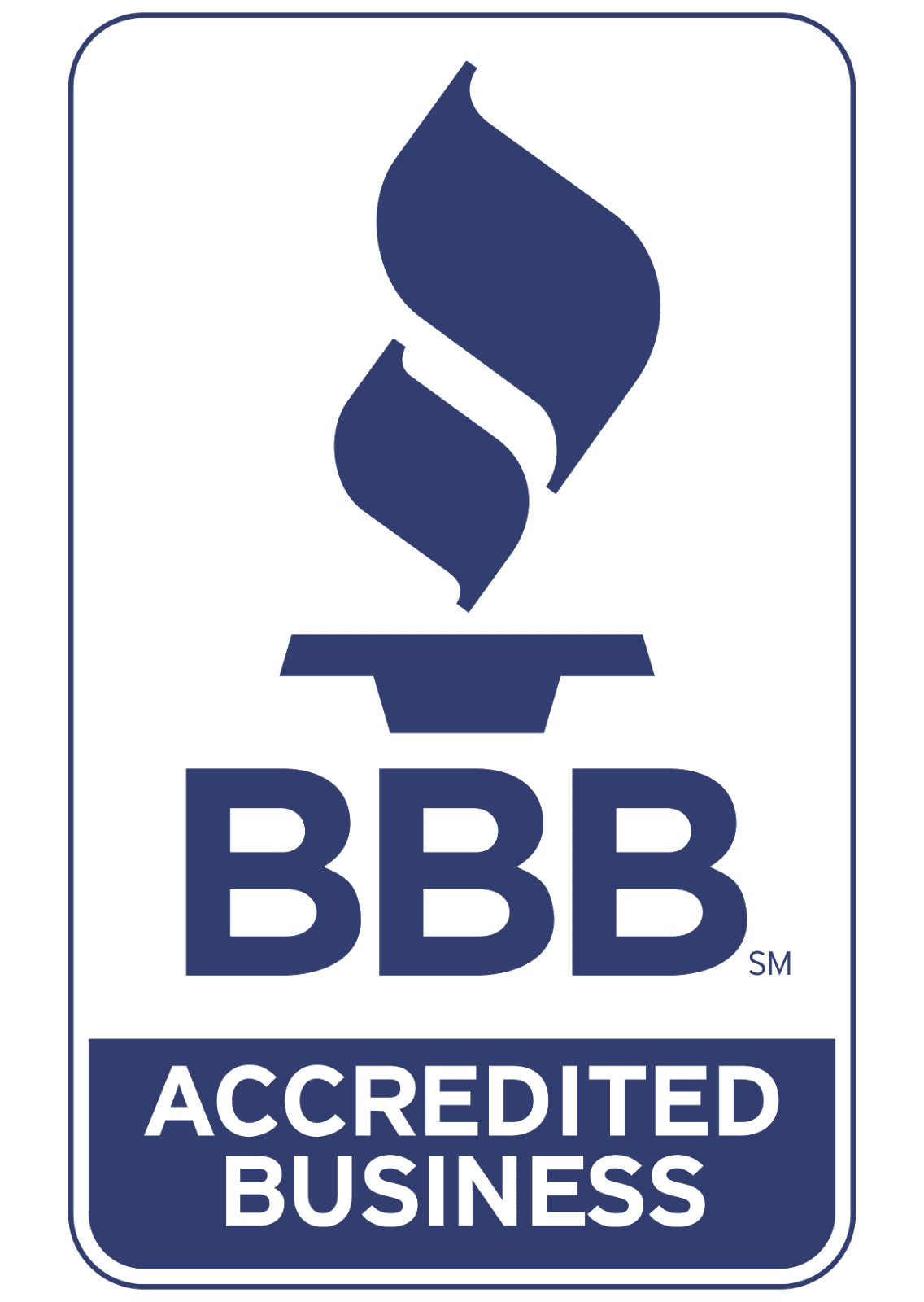 bbb BBB Accredited Business logo featuring a torch above the letters "BBB" with the words "Accredited Business" below.